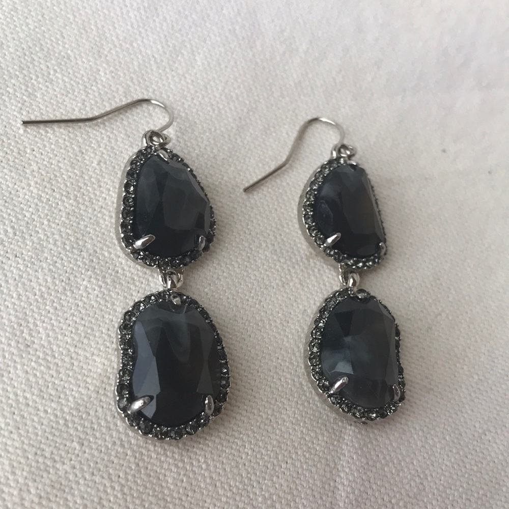 Smoky natural stone a pave two tiered dangle earrings